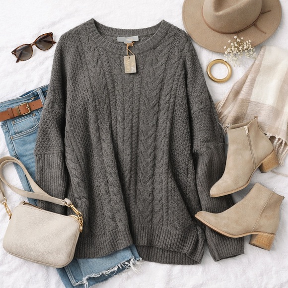 Natural Reflections | Cable Knit Sweater | Gray | Acrylic | XXL - Picture 4 of 6